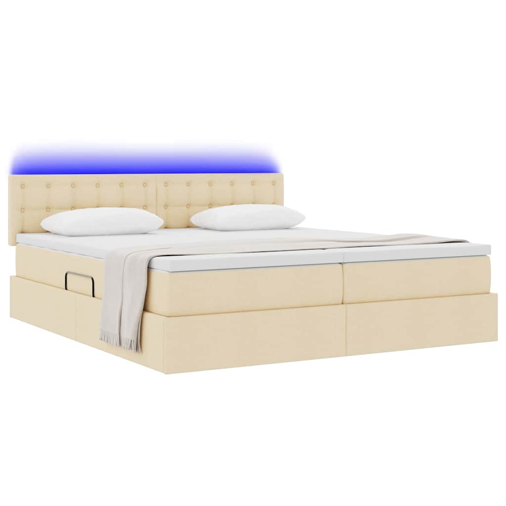 vidaXL LED Κρεβάτι αποθήκευσης με στρώμα Κρέμ 180 x 200 cm Ύφασμα