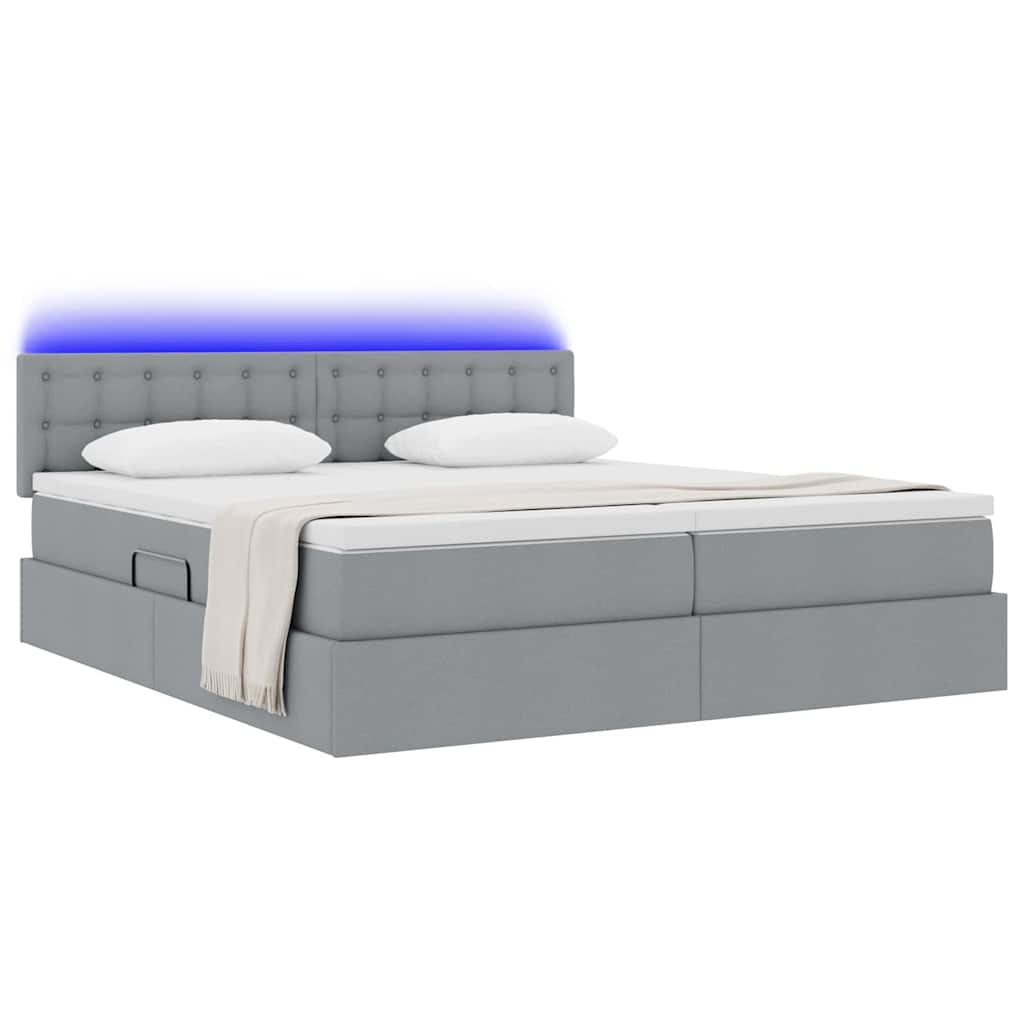 vidaXL Κρεβάτι με φώτα λωρίδας LED Ανοιχτό γκρι 200 x 200 cm ύφασμα