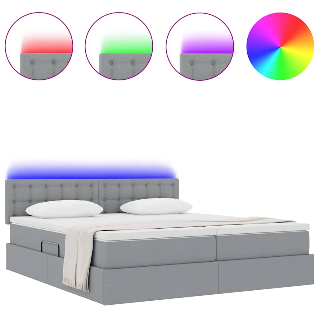 vidaXL Κρεβάτι με φώτα λωρίδας LED Ανοιχτό γκρι 200 x 200 cm ύφασμα