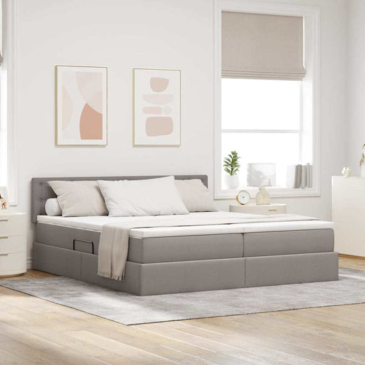 vidaXL LED Κρεβάτι αποθήκευσης με στρώμα Taupe 200 x 200 cm Ύφασμα