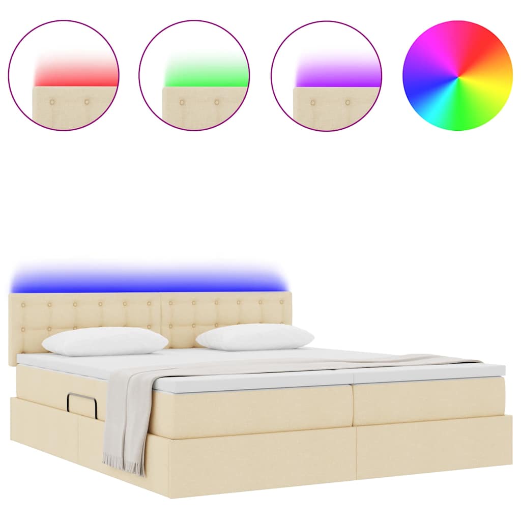 vidaXL LED Κρεβάτι αποθήκευσης με στρώμα Κρέμ 200 x 200 cm Ύφασμα