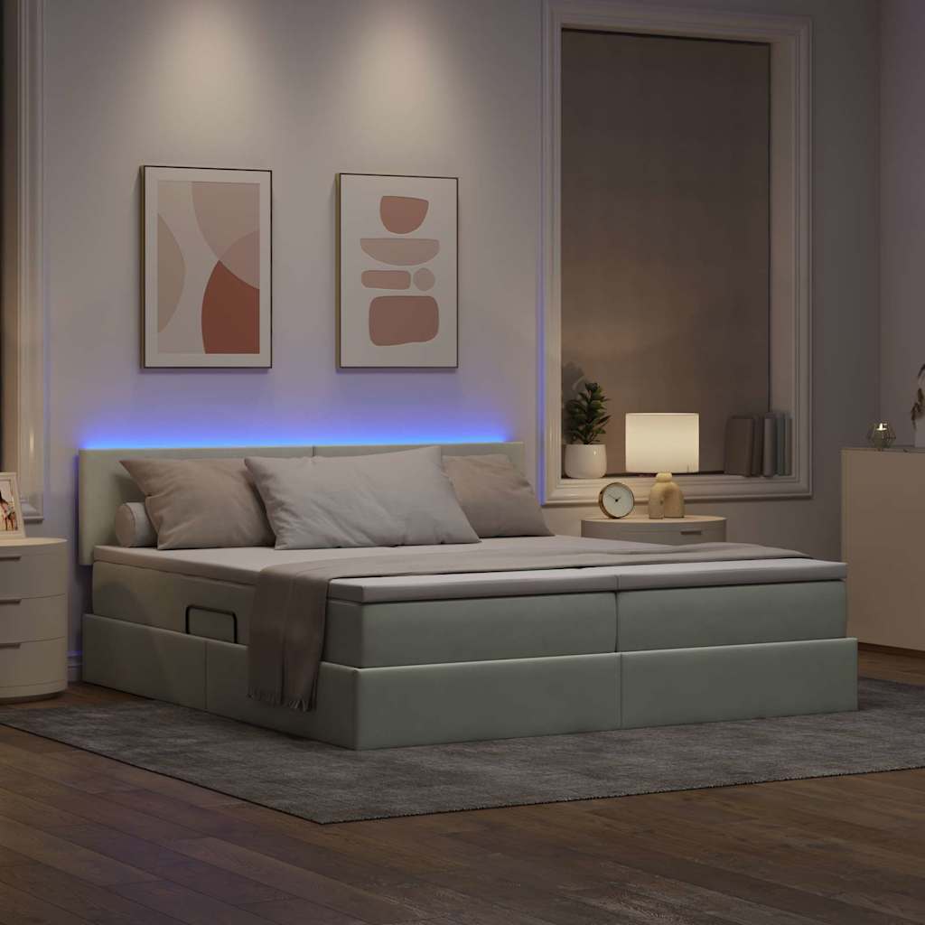 vidaXL Κρεβάτι με φώτα λωρίδας LED Ανοιχτό γκρι 180 x 200 cm Βελούδο