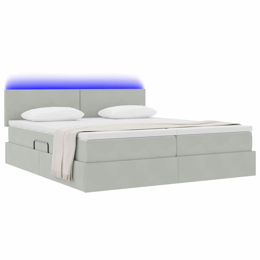 vidaXL Κρεβάτι με φώτα λωρίδας LED Ανοιχτό γκρι 180 x 200 cm Βελούδο