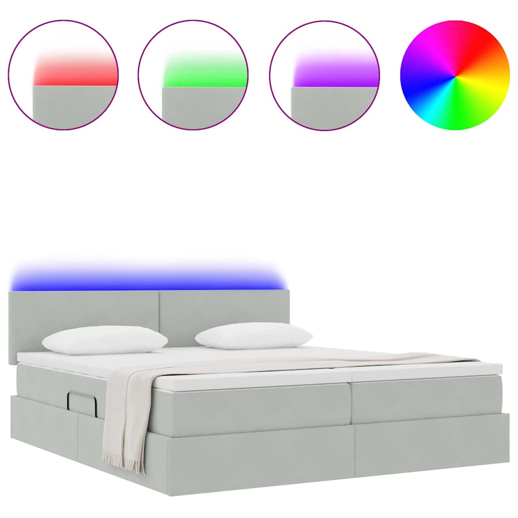 vidaXL Κρεβάτι με φώτα λωρίδας LED Ανοιχτό γκρι 180 x 200 cm Βελούδο