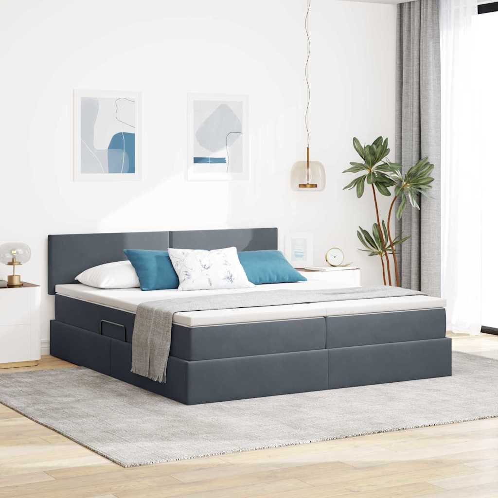 vidaXL Κρεβάτι με LED ταινίες φωτός Σκούρο Γκρι 180 x 200 cm Βελούδο