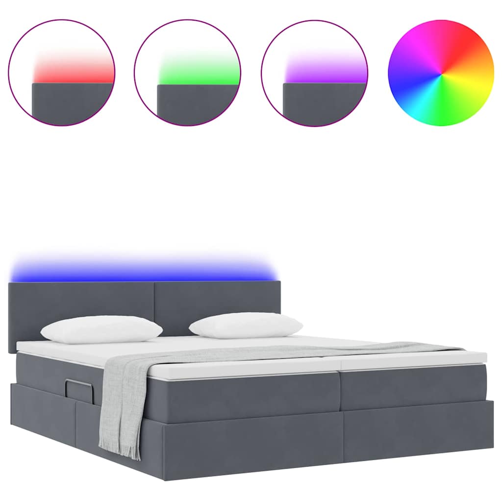 vidaXL Κρεβάτι με LED ταινίες φωτός Σκούρο Γκρι 180 x 200 cm Βελούδο