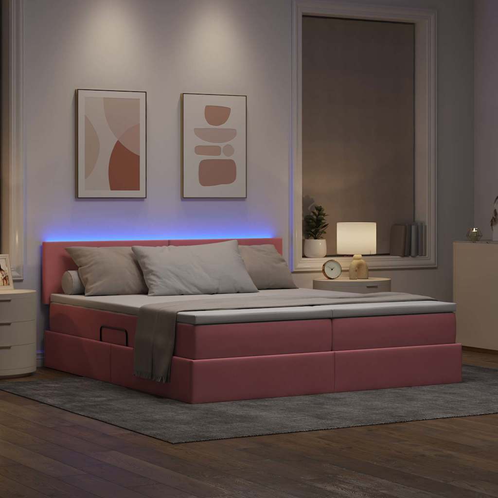 vidaXL LED Κρεβάτι αποθήκευσης με στρώμα Ροζ 200 x 200 cm Βελούδο