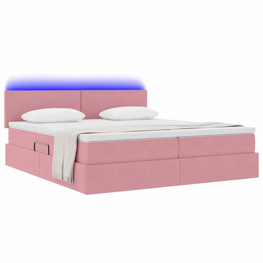 vidaXL LED Κρεβάτι αποθήκευσης με στρώμα Ροζ 200 x 200 cm Βελούδο