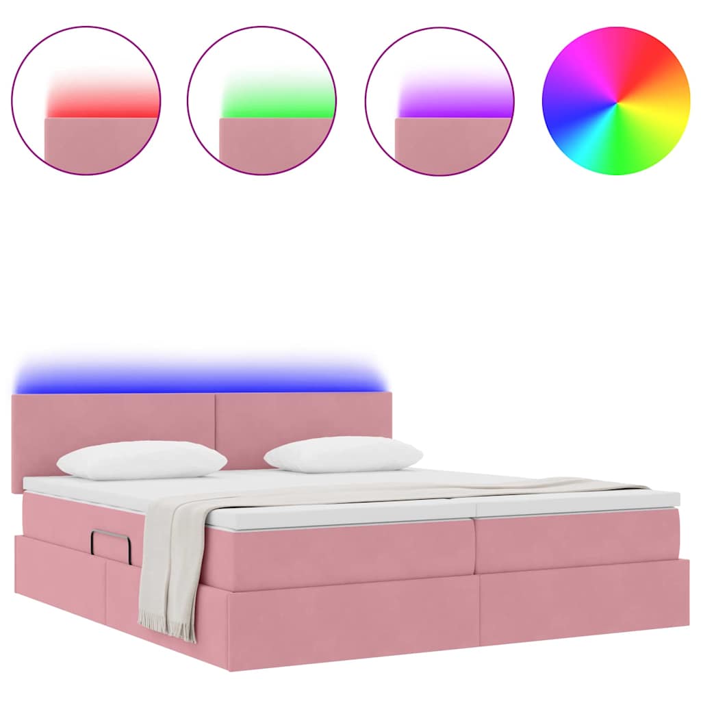 vidaXL LED Κρεβάτι αποθήκευσης με στρώμα Ροζ 200 x 200 cm Βελούδο