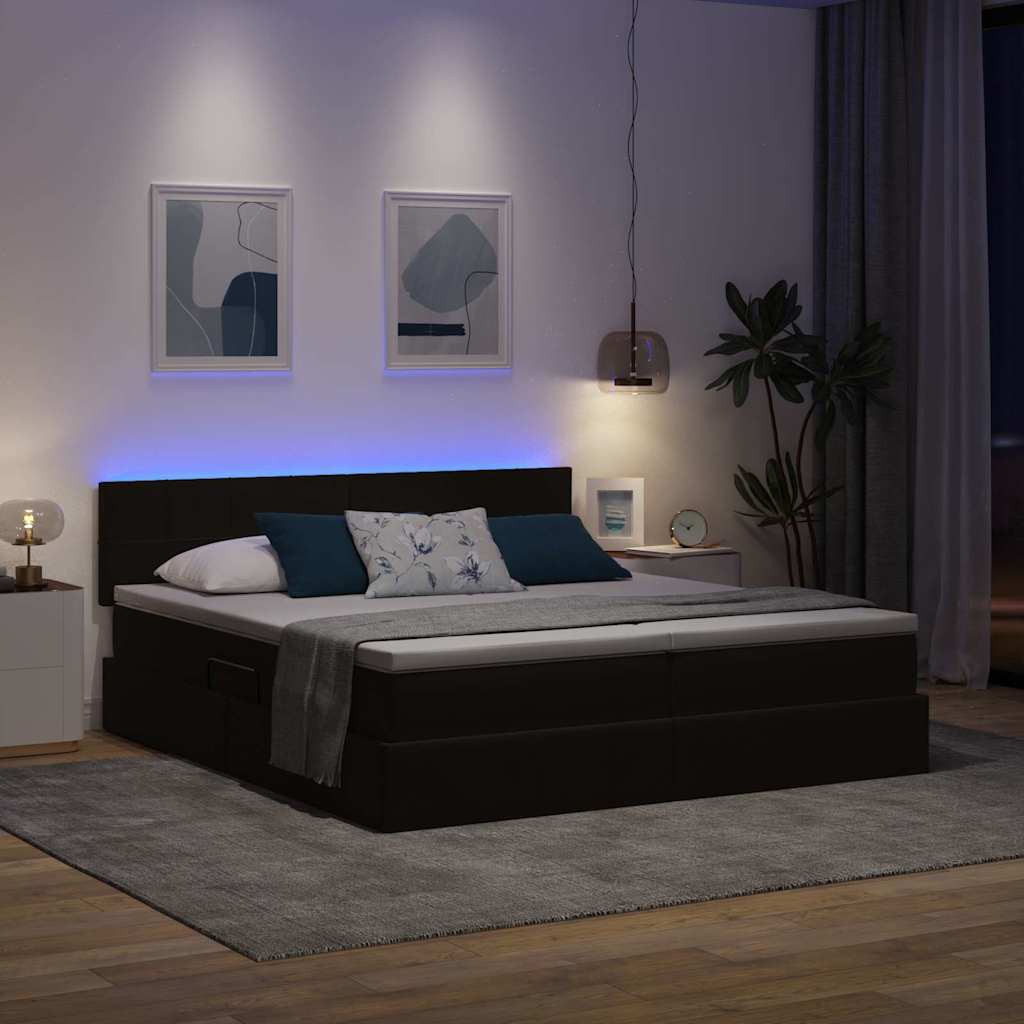 vidaXL Κρεβάτι με φώτα λωρίδας LED Μαύρο 180 x 200 cm Βελούδο