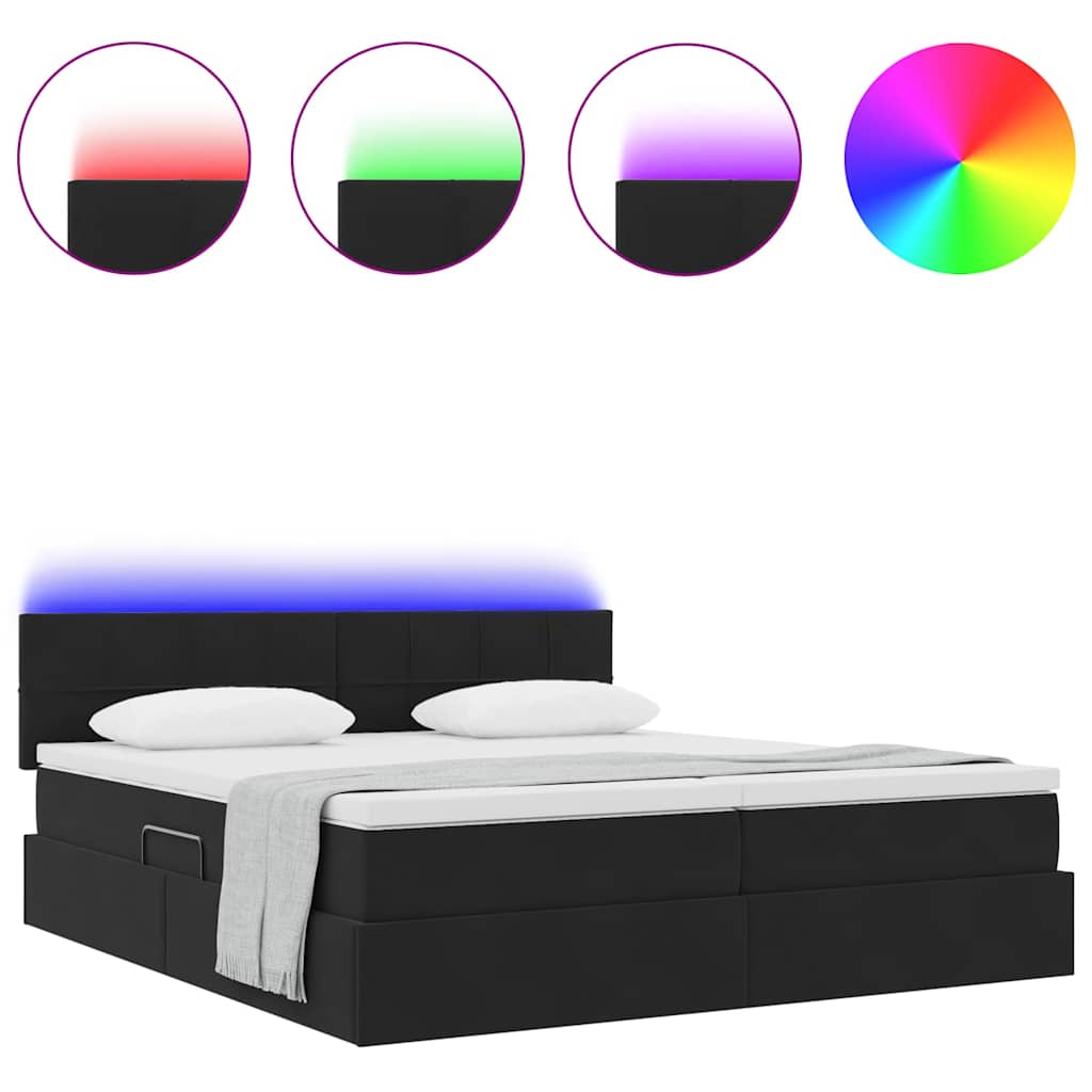 vidaXL Κρεβάτι με φώτα λωρίδας LED Μαύρο 180 x 200 cm Βελούδο