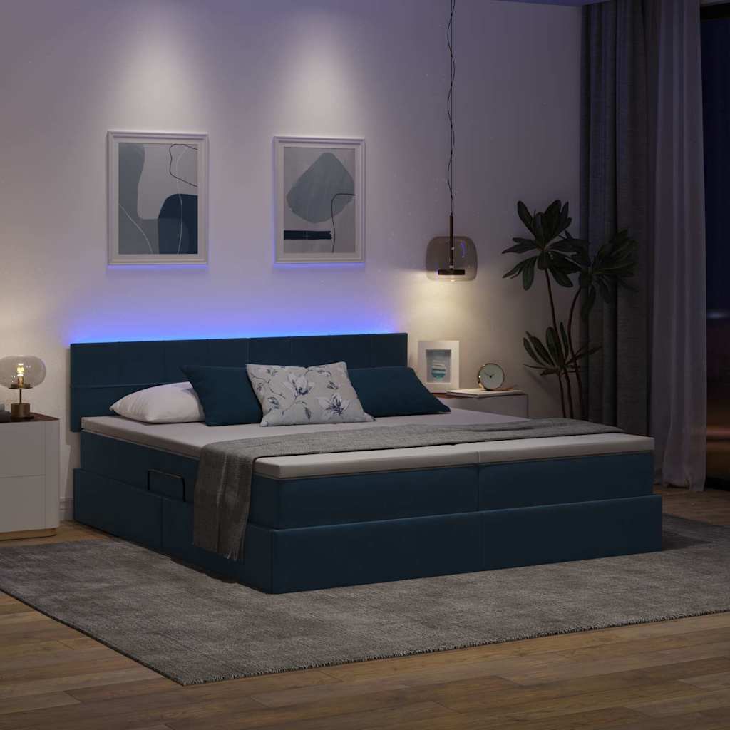 vidaXL LED Κρεβάτι αποθήκευσης με στρώμα Σκούρο Μπλε 180 x 200 cm