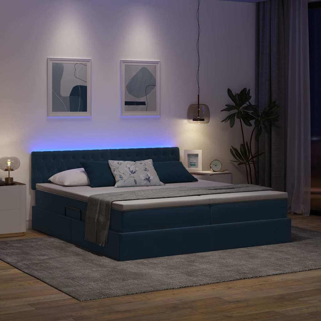 vidaXL LED Κρεβάτι αποθήκευσης με στρώμα Σκούρο Μπλε 200 x 200 cm