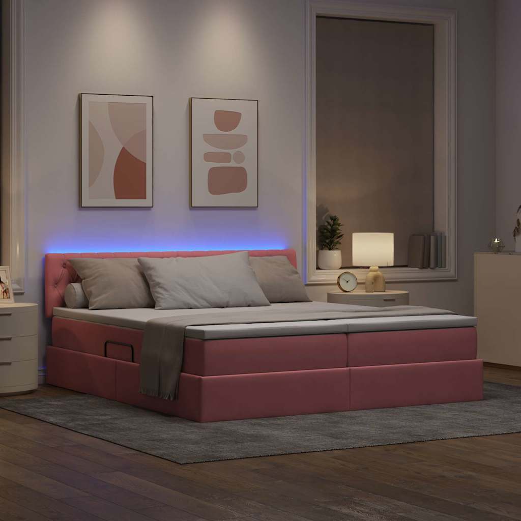 vidaXL LED Κρεβάτι αποθήκευσης με στρώμα Ροζ 200 x 200 cm Βελούδο