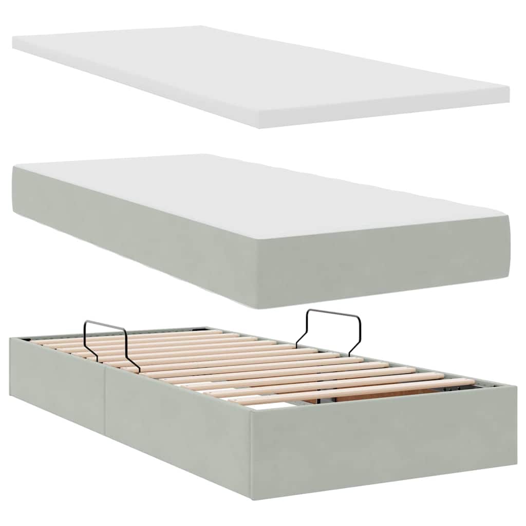 vidaXL Κρεβάτι με φώτα λωρίδας LED Ανοιχτό γκρι 180 x 200 cm Βελούδο