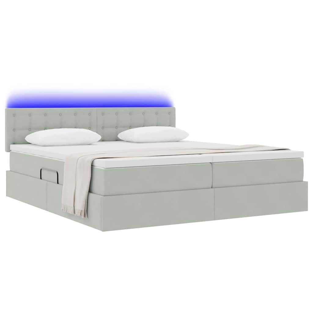vidaXL Κρεβάτι με φώτα λωρίδας LED Ανοιχτό γκρι 180 x 200 cm Βελούδο