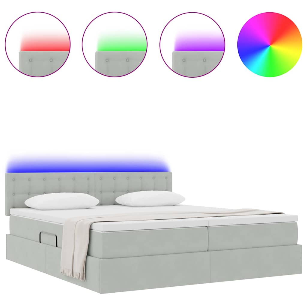 vidaXL Κρεβάτι με φώτα λωρίδας LED Ανοιχτό γκρι 180 x 200 cm Βελούδο