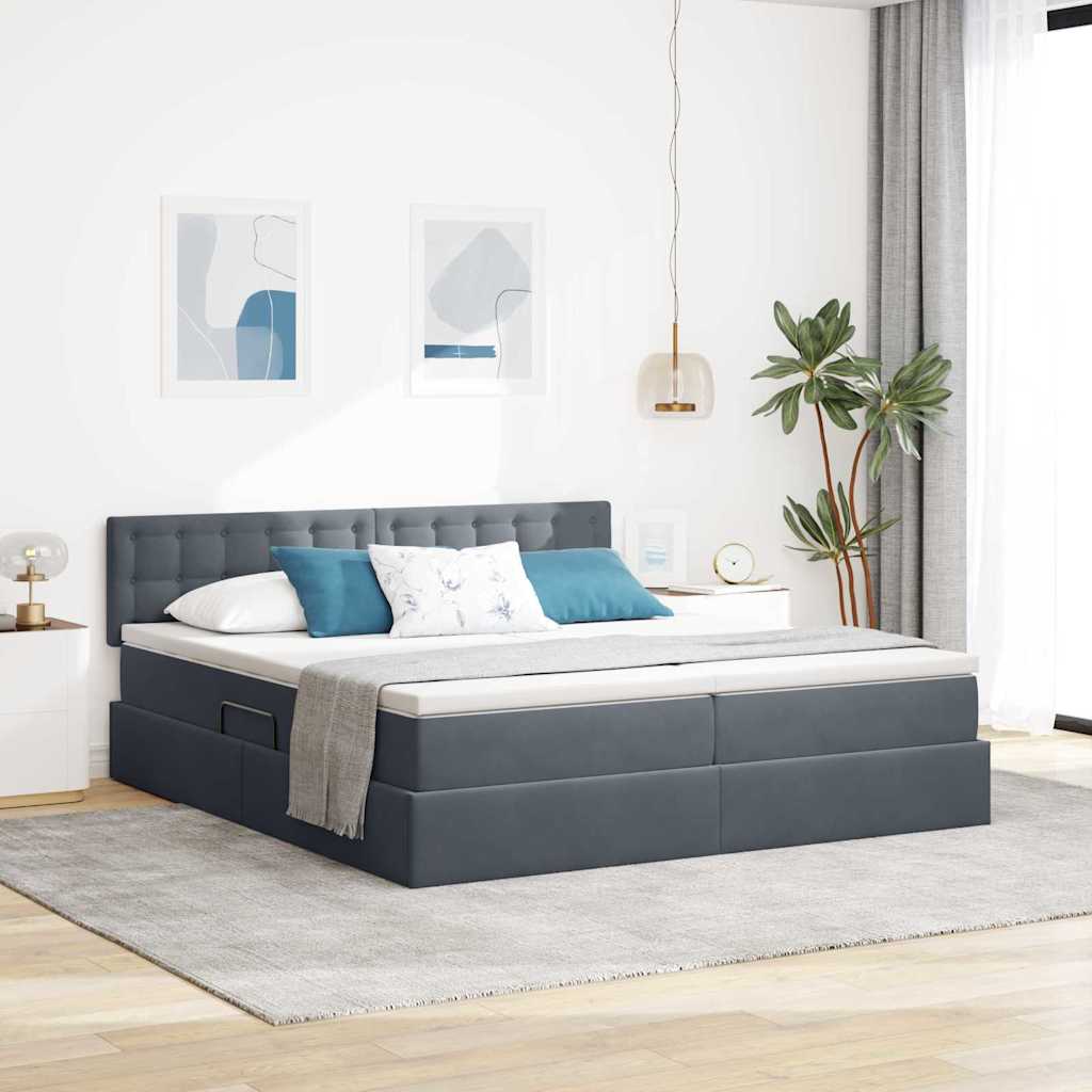 vidaXL Κρεβάτι με LED ταινίες φωτός Σκούρο Γκρι 180 x 200 cm Βελούδο