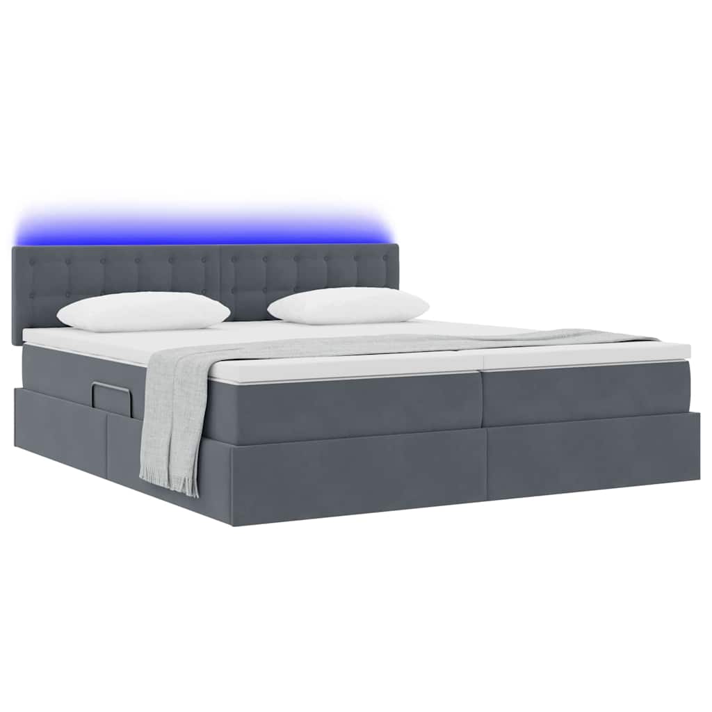 vidaXL Κρεβάτι με LED ταινίες φωτός Σκούρο Γκρι 180 x 200 cm Βελούδο