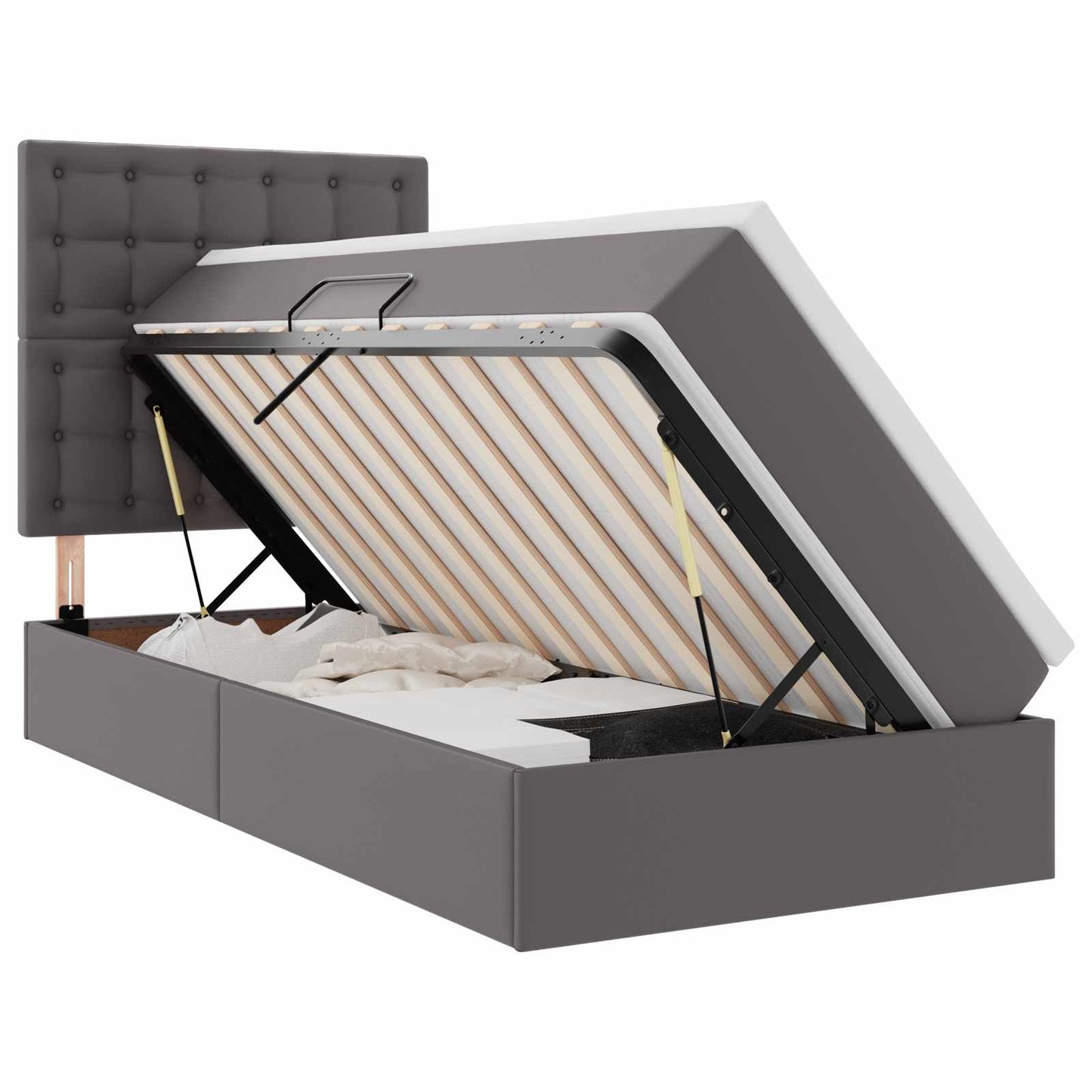 vidaXL Κρεβάτι Αποθήκης με στρώμα Γκρι 90 x 190 cm Τεχνητό Δέρμα