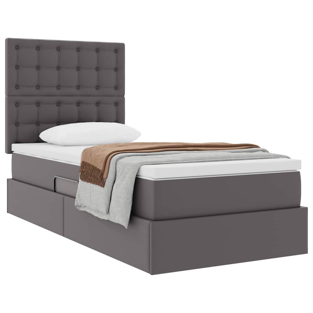 vidaXL Κρεβάτι Αποθήκης με στρώμα Γκρι 90 x 190 cm Τεχνητό Δέρμα