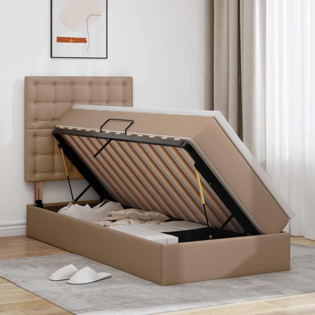 vidaXL Κρεβάτι Αποθήκης με στρώμα Καπουτσίνο 90 x 200 cm Τεχνητό Δέρμα