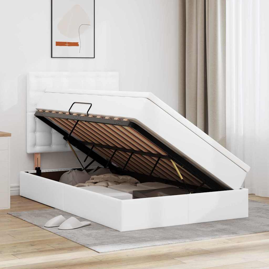 vidaXL Κρεβάτι Αποθήκης Καθαρό Λευκό 120 x 200 cm Τεχνητό Δέρμα