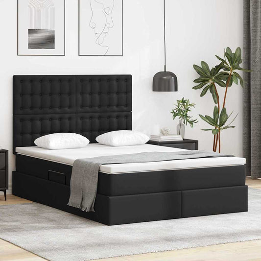 vidaXL Κρεβάτι Αποθήκης με στρώμα Μαύρο 140 x 190 cm Τεχνητό Δέρμα