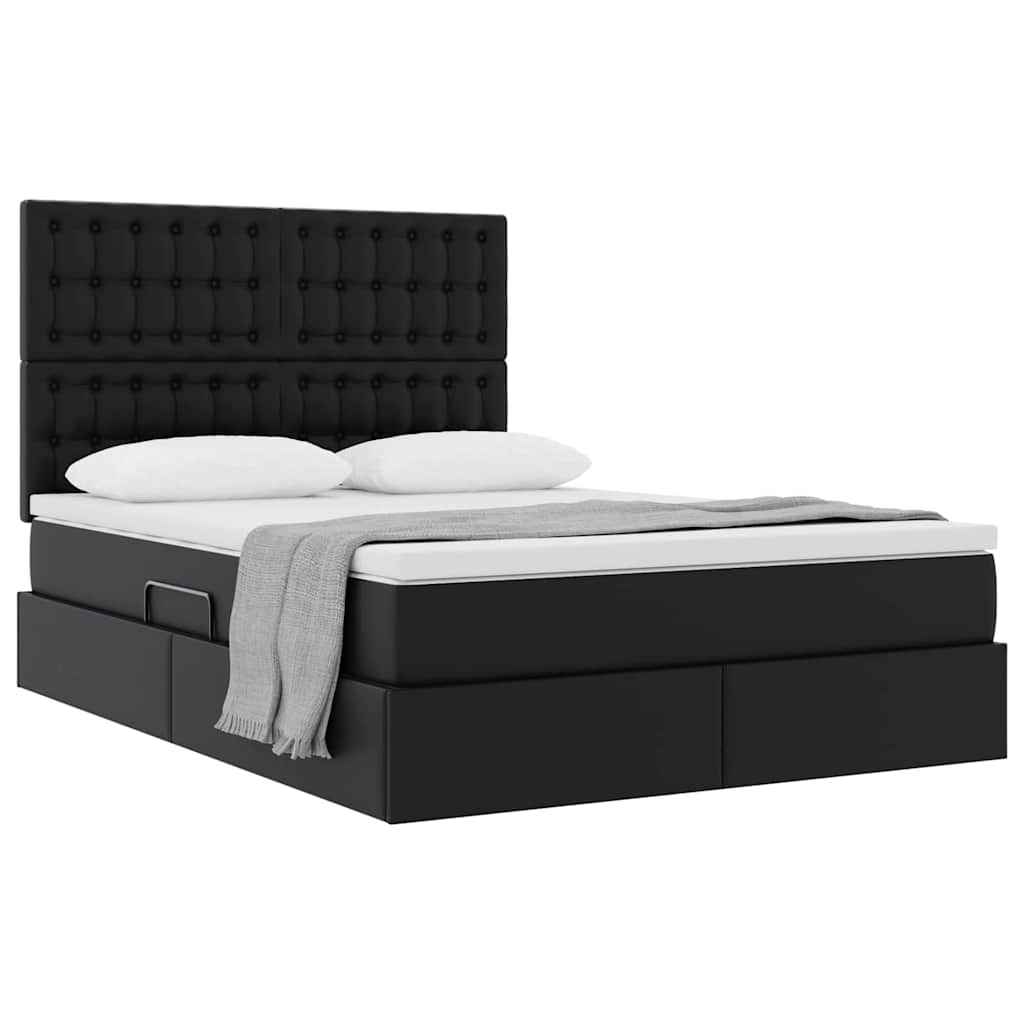 vidaXL Κρεβάτι Αποθήκης με στρώμα Μαύρο 140 x 190 cm Τεχνητό Δέρμα