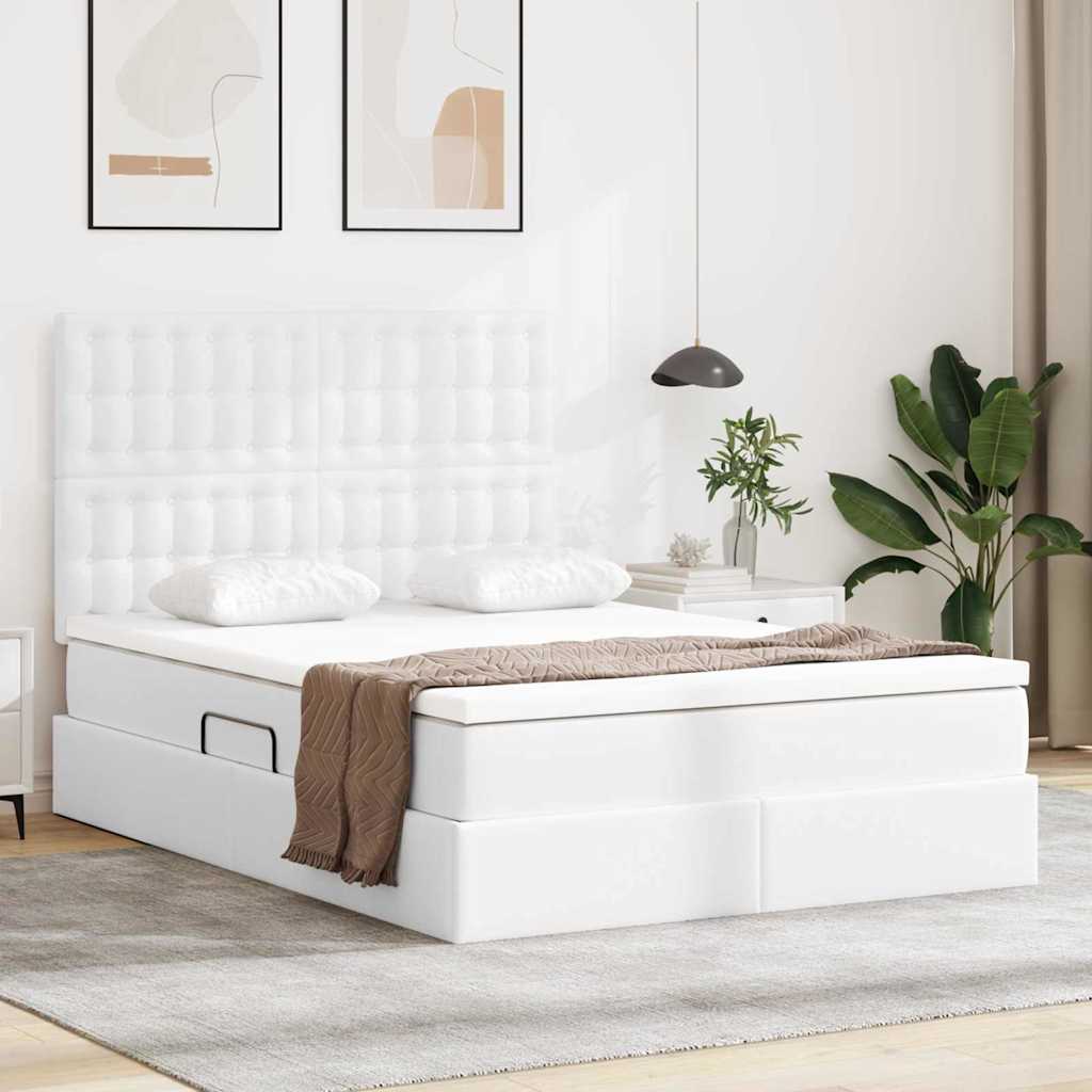 vidaXL Κρεβάτι Αποθήκης Καθαρό Λευκό 140 x 190 cm Τεχνητό Δέρμα