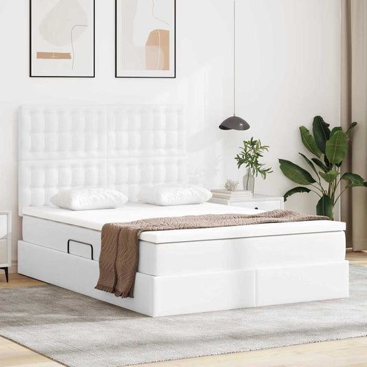 vidaXL Κρεβάτι Αποθήκης Καθαρό Λευκό 140 x 190 cm Τεχνητό Δέρμα
