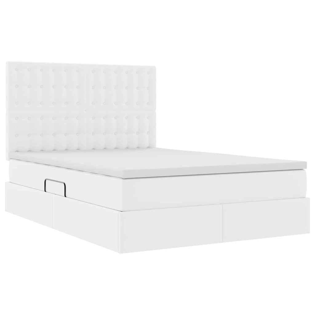 vidaXL Κρεβάτι Αποθήκης Καθαρό Λευκό 140 x 190 cm Τεχνητό Δέρμα