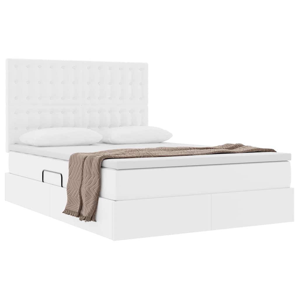 vidaXL Κρεβάτι Αποθήκης Καθαρό Λευκό 140 x 190 cm Τεχνητό Δέρμα