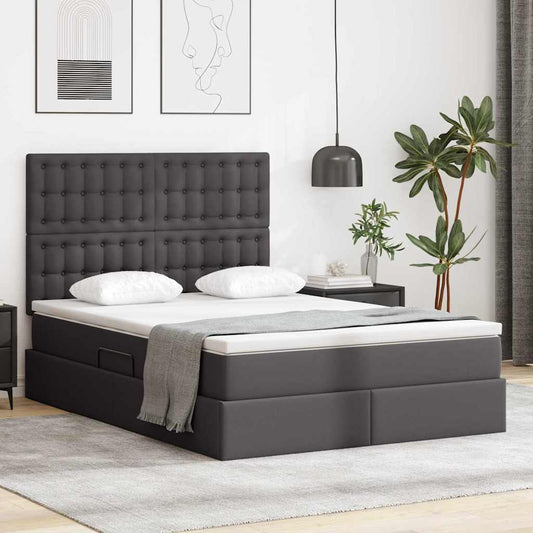 vidaXL Κρεβάτι Αποθήκης με κεφαλάρι Γκρι 140 x 190 cm Τεχνητό Δέρμα