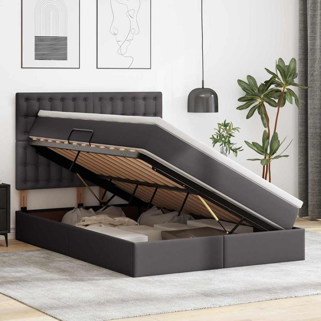 vidaXL Κρεβάτι Αποθήκης με κεφαλάρι Γκρι 140 x 190 cm Τεχνητό Δέρμα