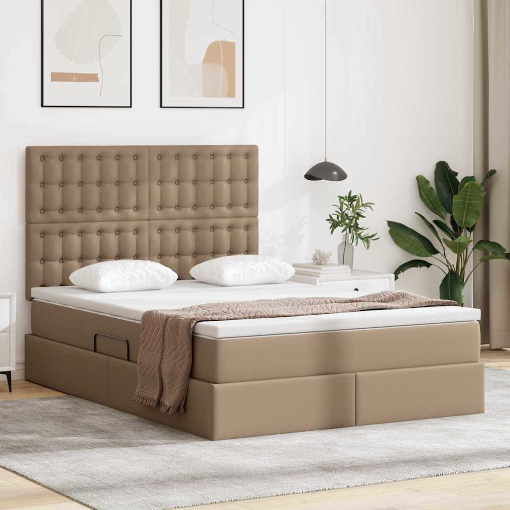 vidaXL Κρεβάτι Αποθήκης Καπουτσίνο 140 x 190 cm Τεχνητό Δέρμα