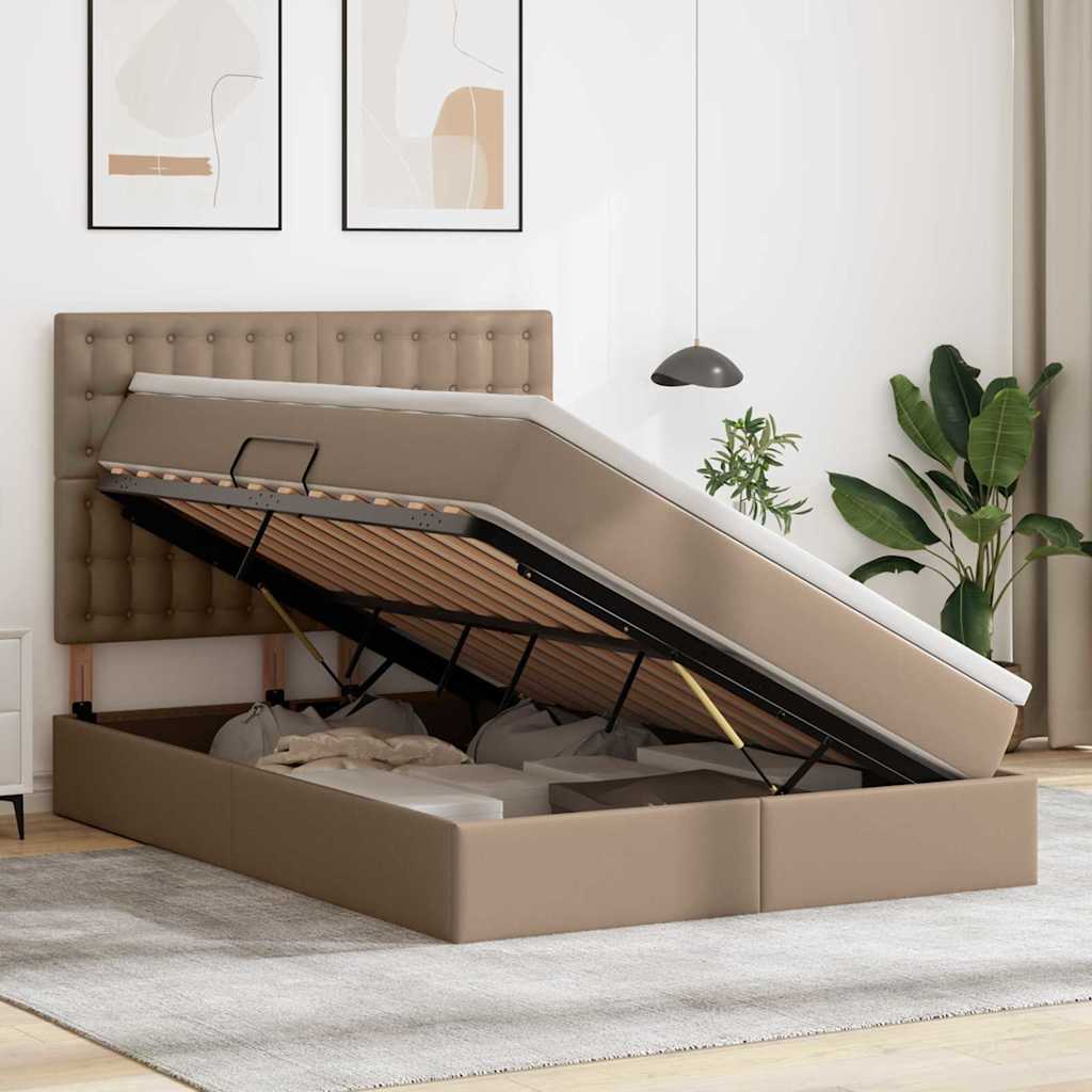vidaXL Κρεβάτι Αποθήκης Καπουτσίνο 140 x 190 cm Τεχνητό Δέρμα