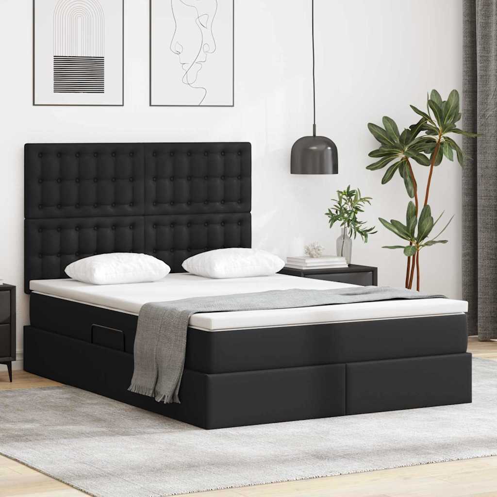 vidaXL Κρεβάτι Αποθήκης με στρώμα Μαύρο 140 x 200 cm Τεχνητό Δέρμα