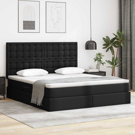 vidaXL Κρεβάτι Αποθήκης με στρώμα Μαύρο 160 x 200 cm Τεχνητό Δέρμα