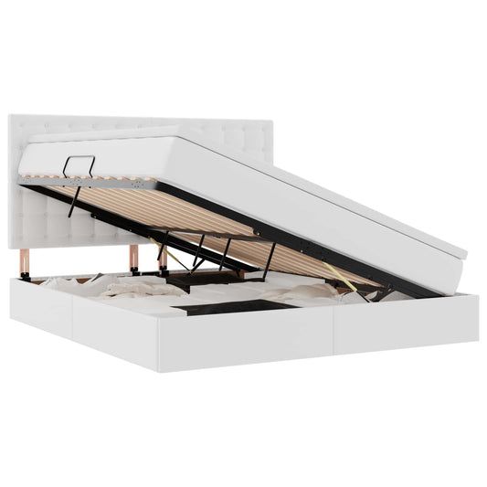 vidaXL Κρεβάτι Αποθήκης Καθαρό Λευκό 160 x 200 cm Τεχνητό Δέρμα
