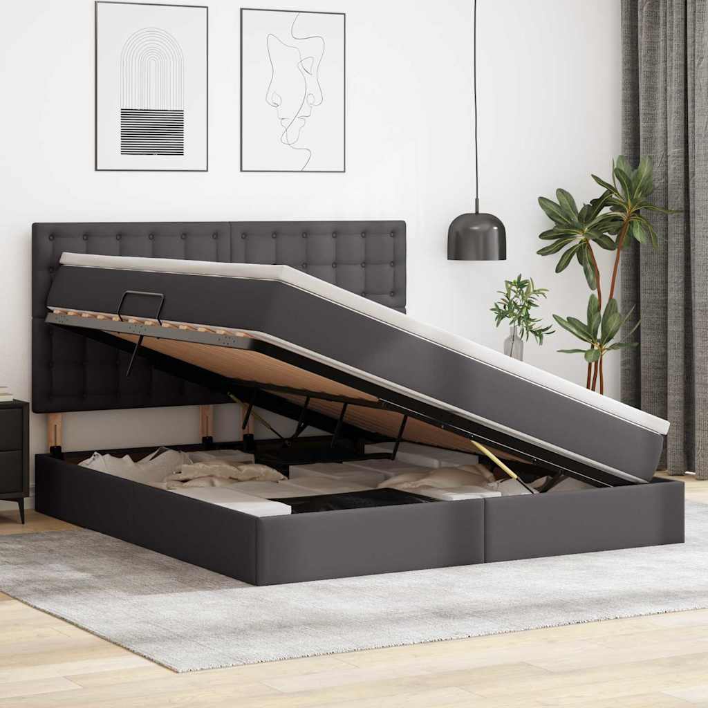 vidaXL Κρεβάτι Αποθήκης με στρώμα Γκρι 160 x 200 cm Τεχνητό Δέρμα