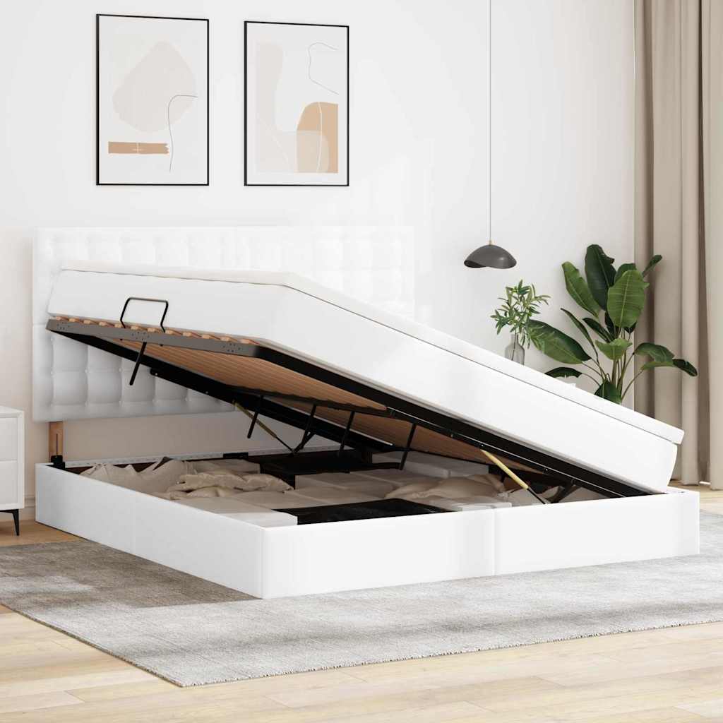 vidaXL Κρεβάτι Αποθήκης Καθαρό Λευκό 180 x 200 cm Τεχνητό Δέρμα