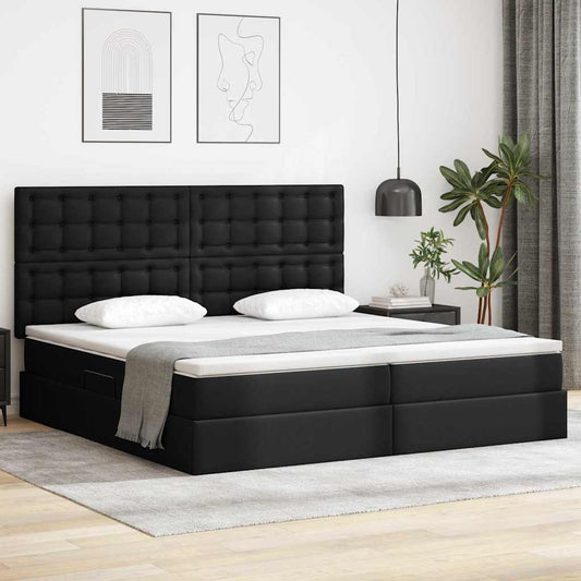 vidaXL Κρεβάτι Αποθήκης με κεφαλάρι Μαύρο 200 x 200 cm Τεχνητό Δέρμα