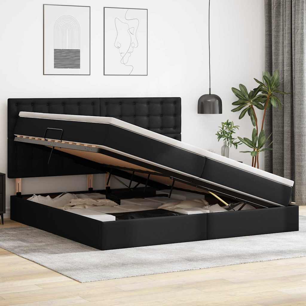 vidaXL Κρεβάτι Αποθήκης με κεφαλάρι Μαύρο 200 x 200 cm Τεχνητό Δέρμα