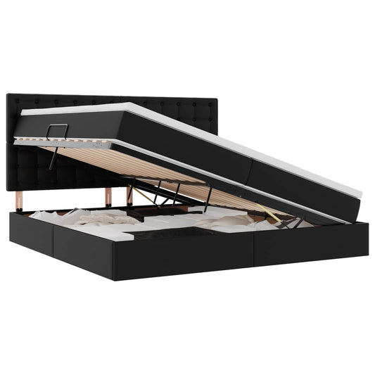 vidaXL Κρεβάτι Αποθήκης με κεφαλάρι Μαύρο 200 x 200 cm Τεχνητό Δέρμα