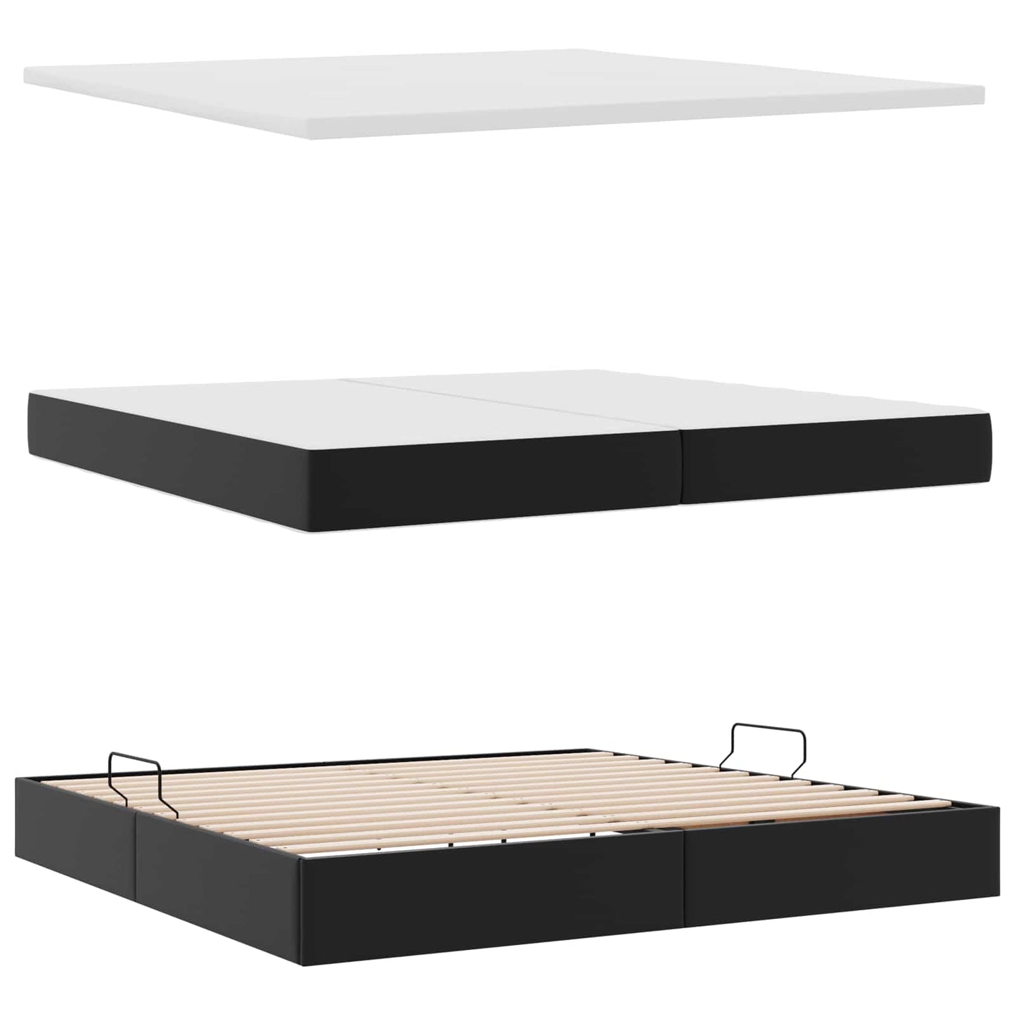 vidaXL Κρεβάτι Αποθήκης με κεφαλάρι Μαύρο 200 x 200 cm Τεχνητό Δέρμα