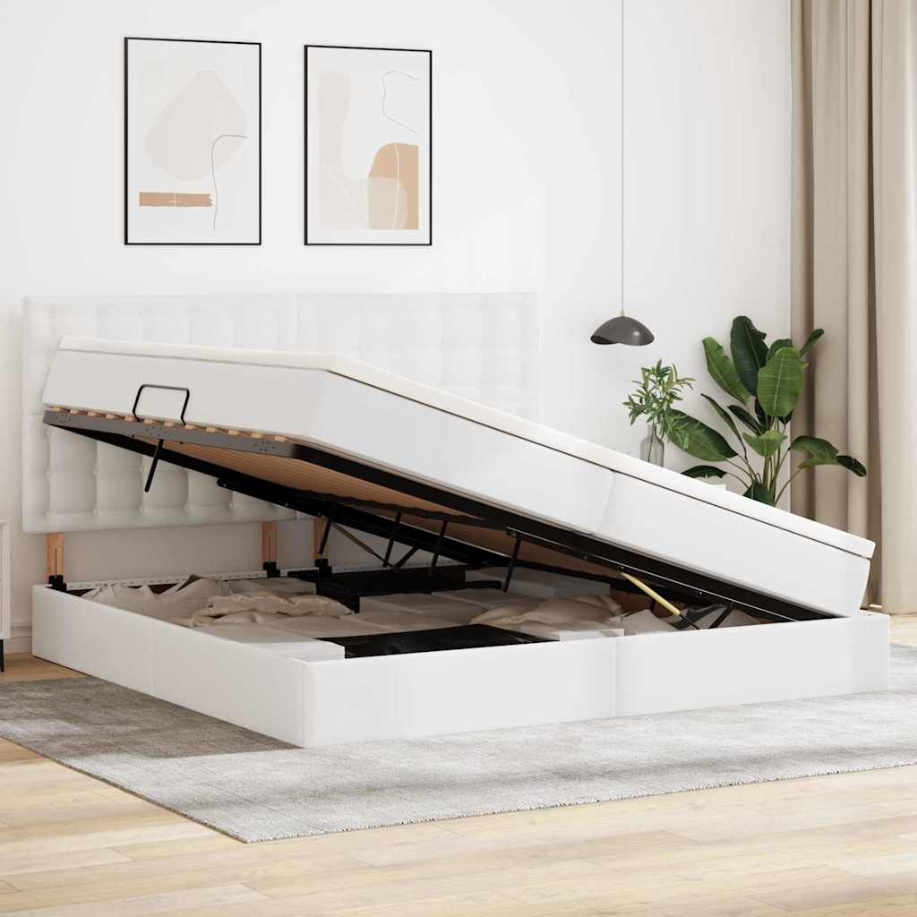 vidaXL Κρεβάτι Αποθήκης Καθαρό Λευκό 200 x 200 cm Τεχνητό Δέρμα