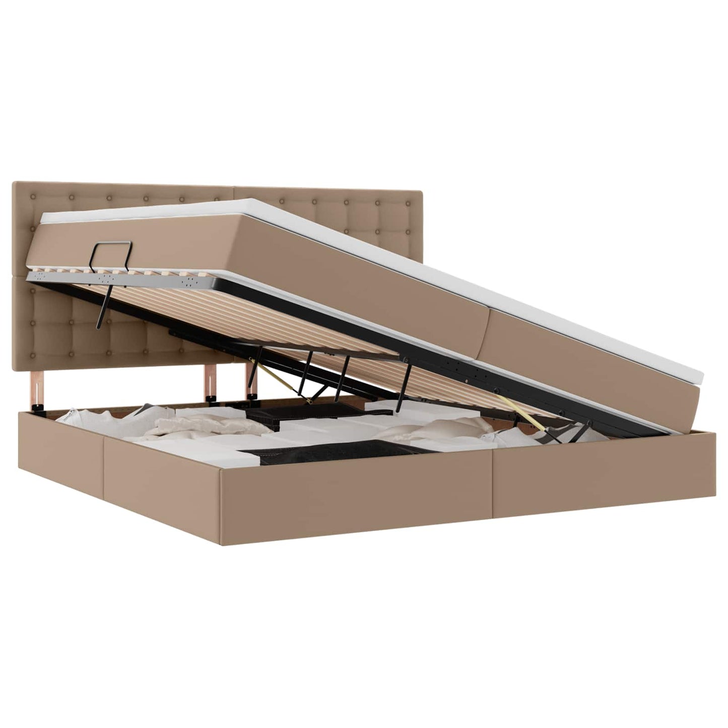 vidaXL Κρεβάτι Αποθήκης Καπουτσίνο 200 x 200 cm Τεχνητό Δέρμα