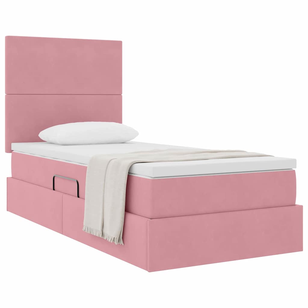 vidaXL Κρεβάτι με αποθηκευτικό χώρο και στρώμα Ροζ 90 x 190 cm Βελούδο