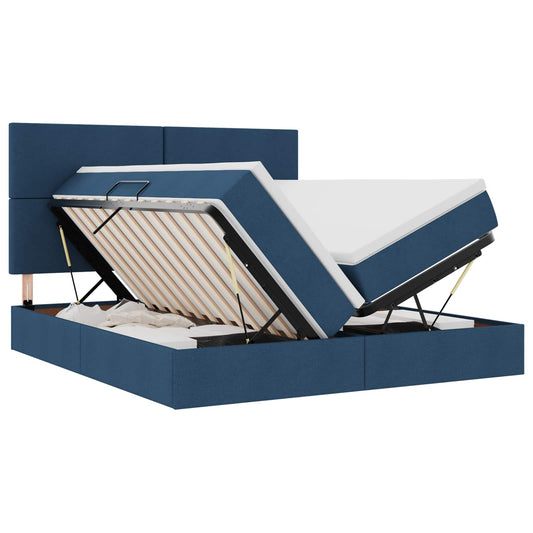 vidaXL Κρεβάτι Αποθήκης με κεφαλάρι Μπλε 200 x 200 cm Ύφασμα